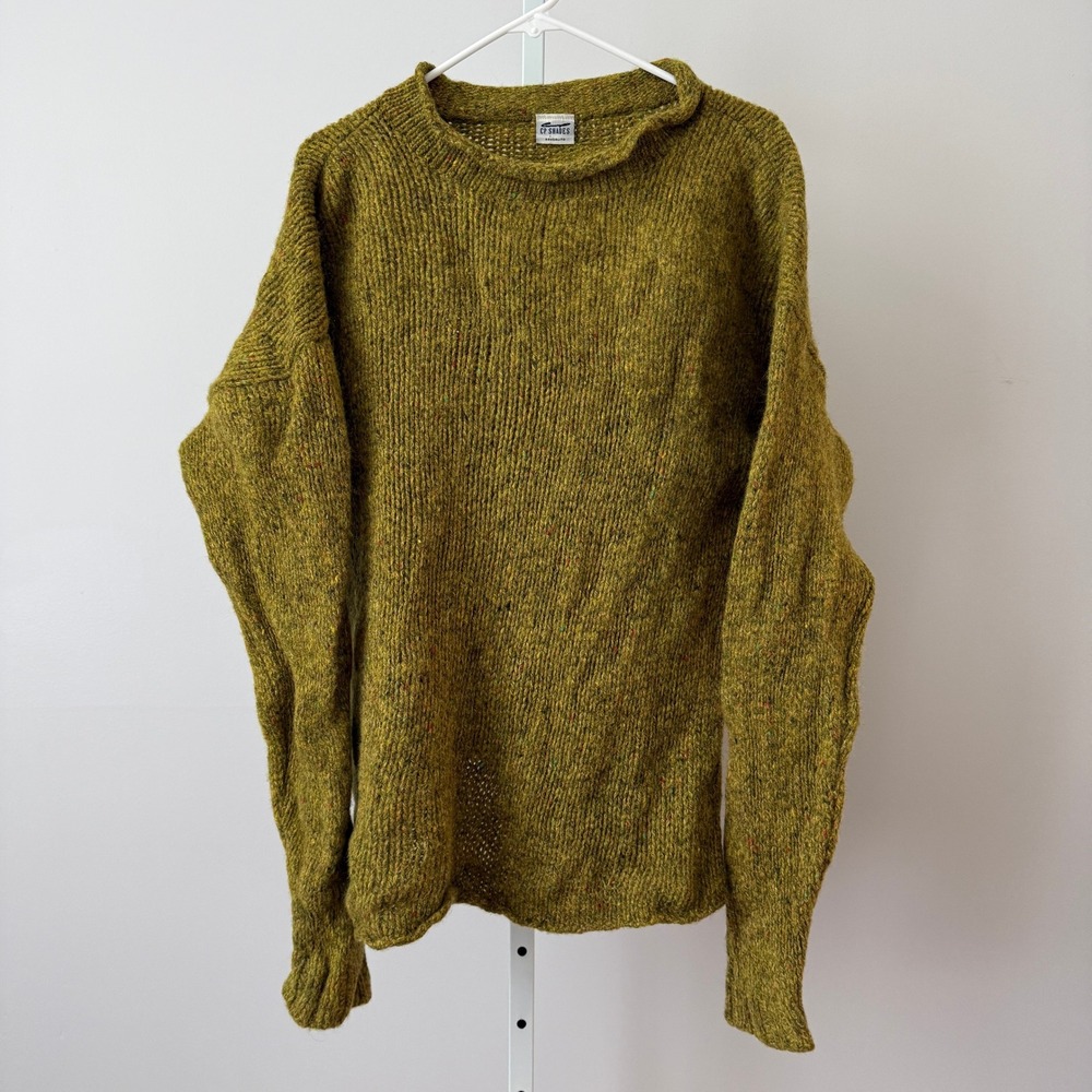 CP Shades L Green Donegal Tweed Knit Wool Sweater Sausalito Pullover Fisherman M